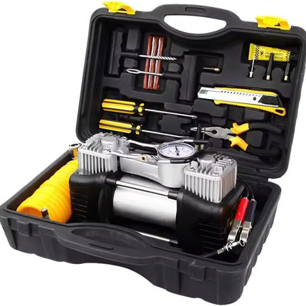 Kit Complet Pană Auto cu Compresor 12V, 2 Cilindri, 150 PSI și Accesorii