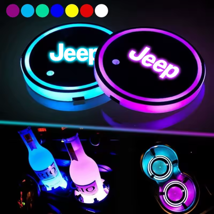 Set 2 x Suport Luminos LED pentru Pahar Auto cu Logo
